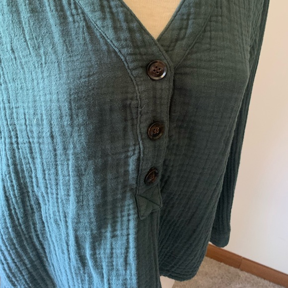 Madewell Lightspun Evert Top in forest green waffle knit henley size XS - Picture 4 of 7